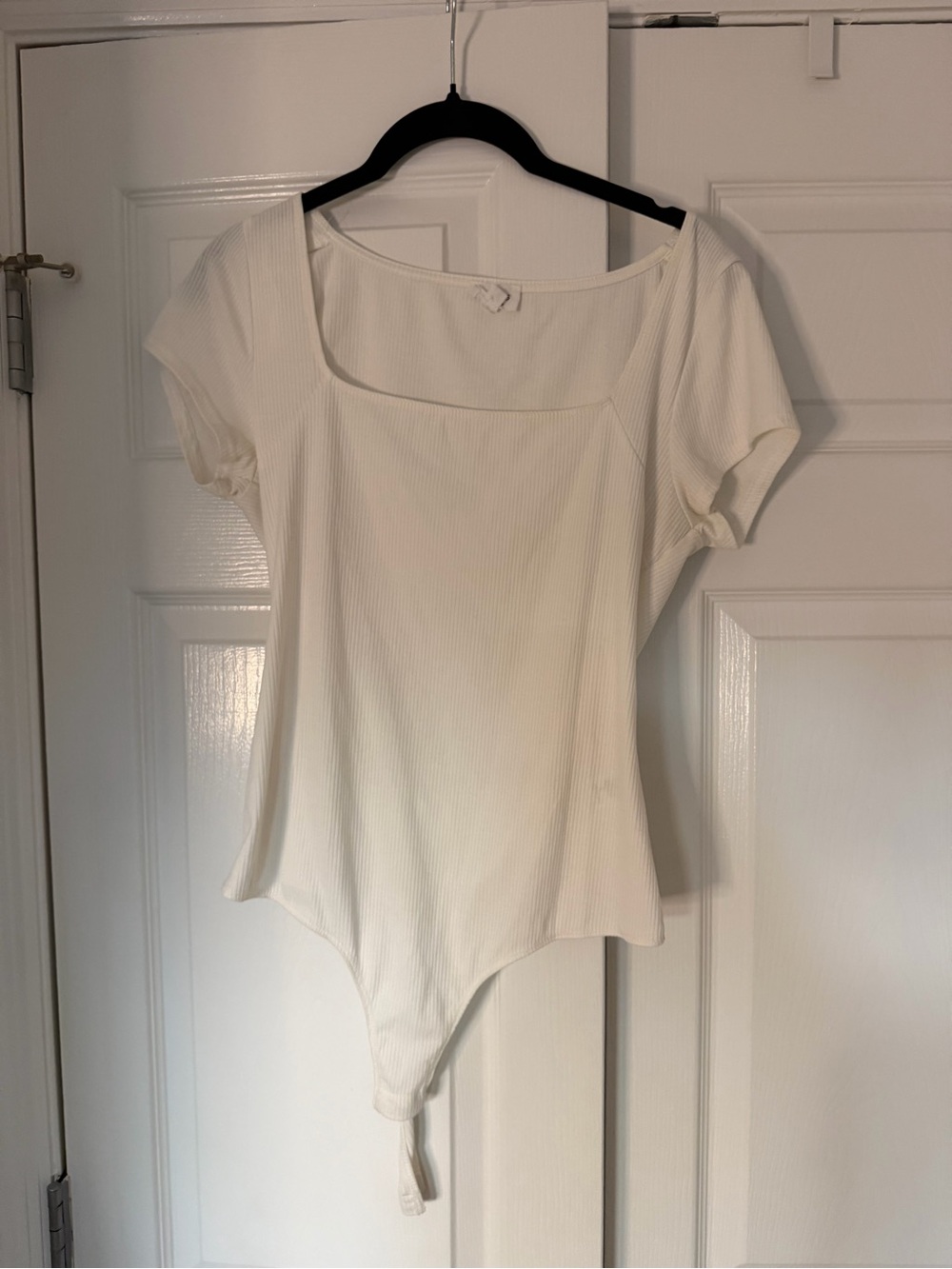 Women's White Square Neck Short Sleeve Bodysuit